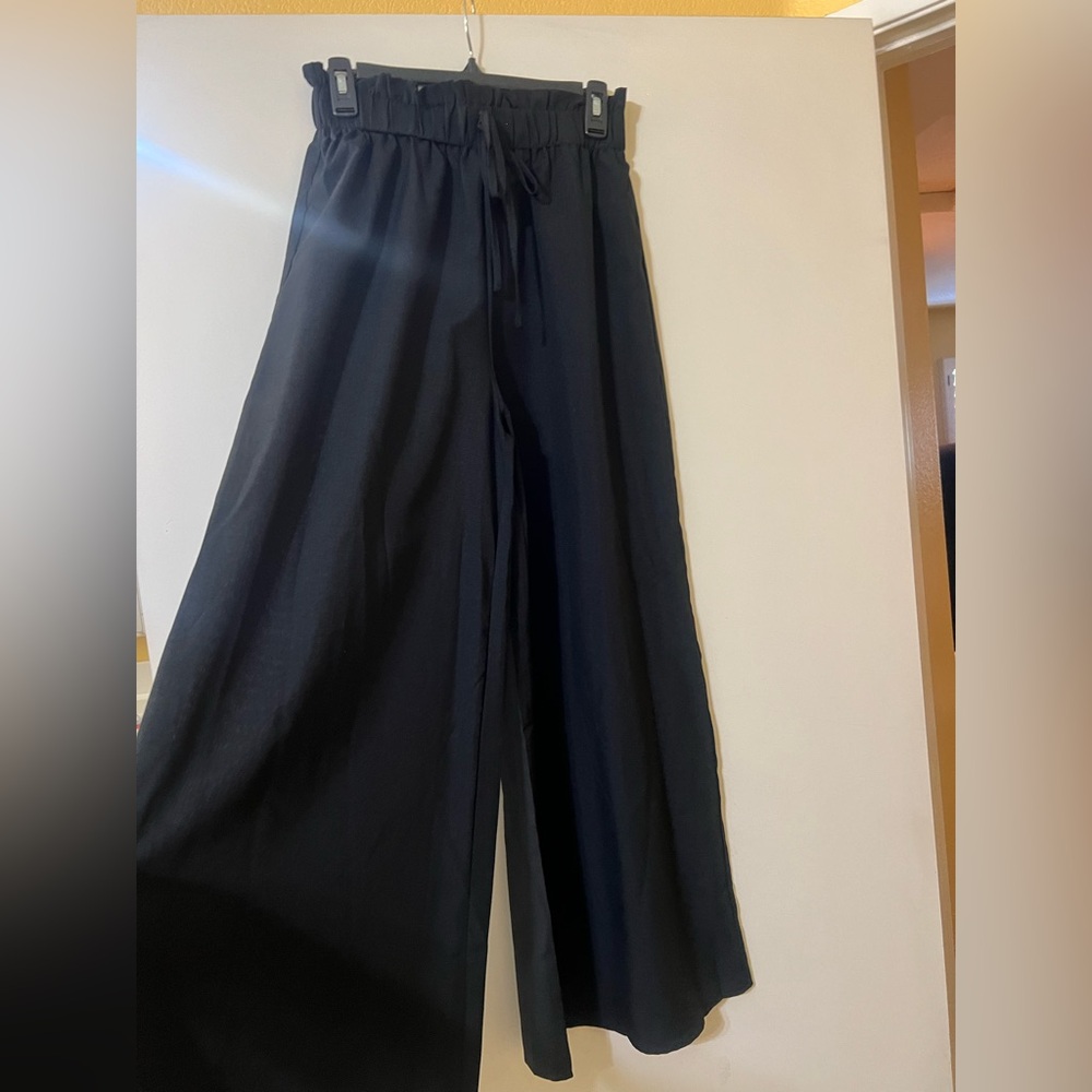 Wide Leg Black Drawstring Pants